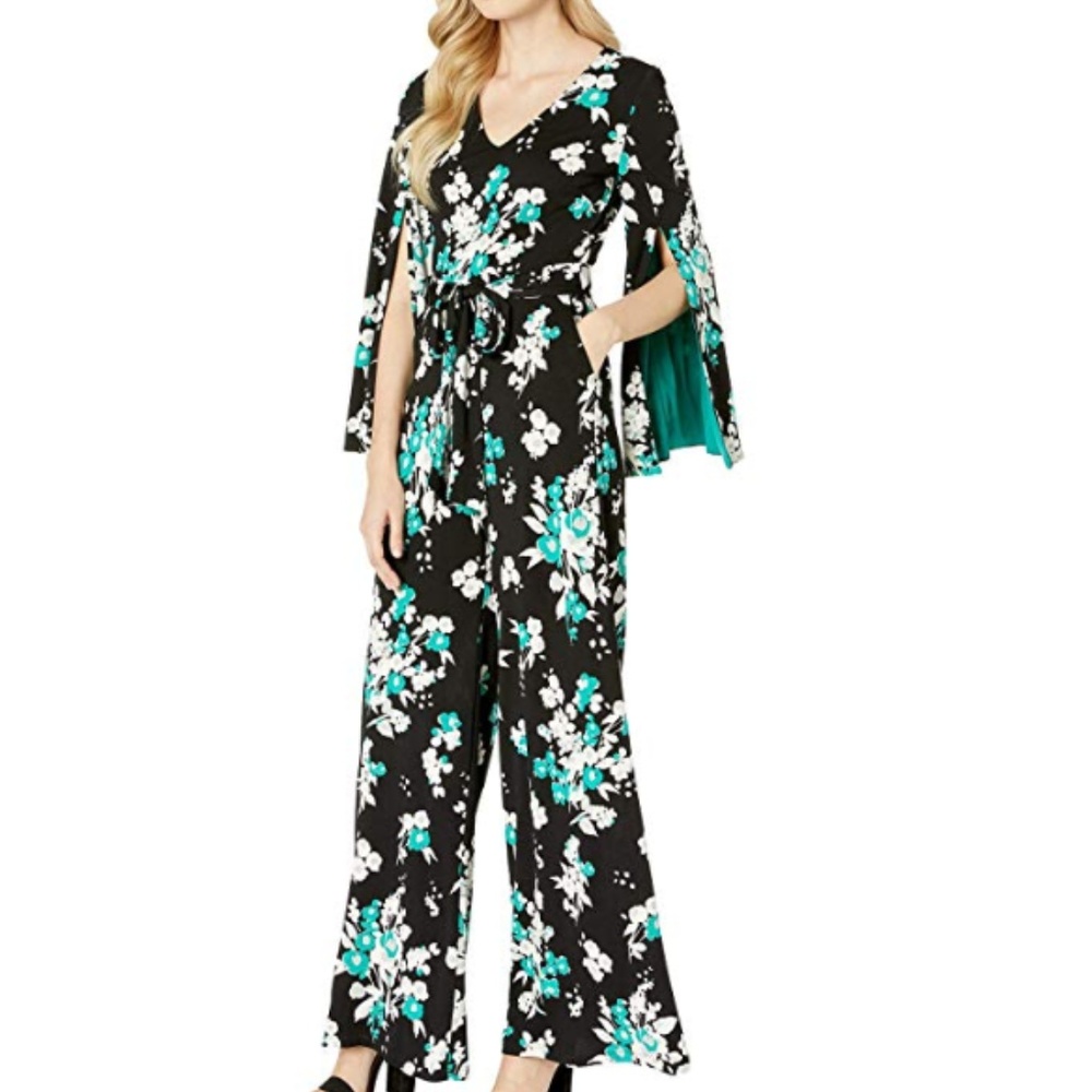 Taylor Long Split Sleeve Floral Print Jumpsuit NEW